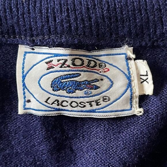 IZOD Lacoste Vintage 70s Sweater Men's Extra Large Cable Knit Front V Neck Blue - Picture 7 of 8